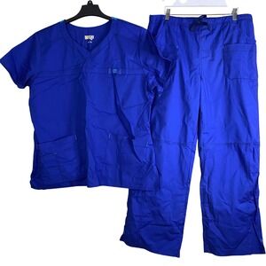 WonderFlex Royal Blue Petite Scrub Set Top & Pants V-Neck Pockets Comfort XL NWT
